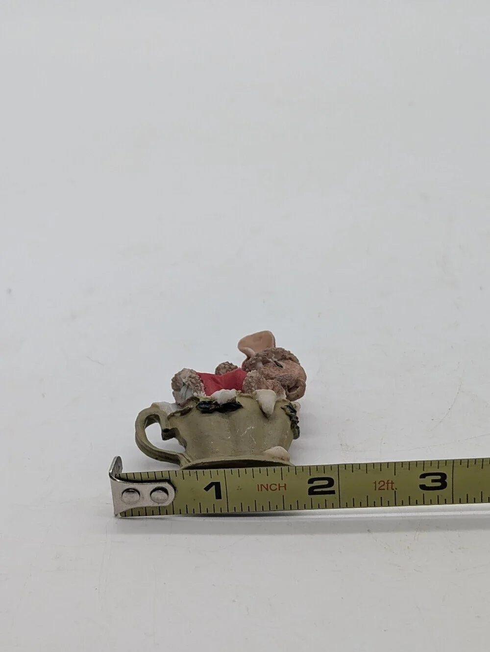 Vintage Miniature Christmas Mouse in Teacup Figurine • Whimsical Holiday Kitsch
